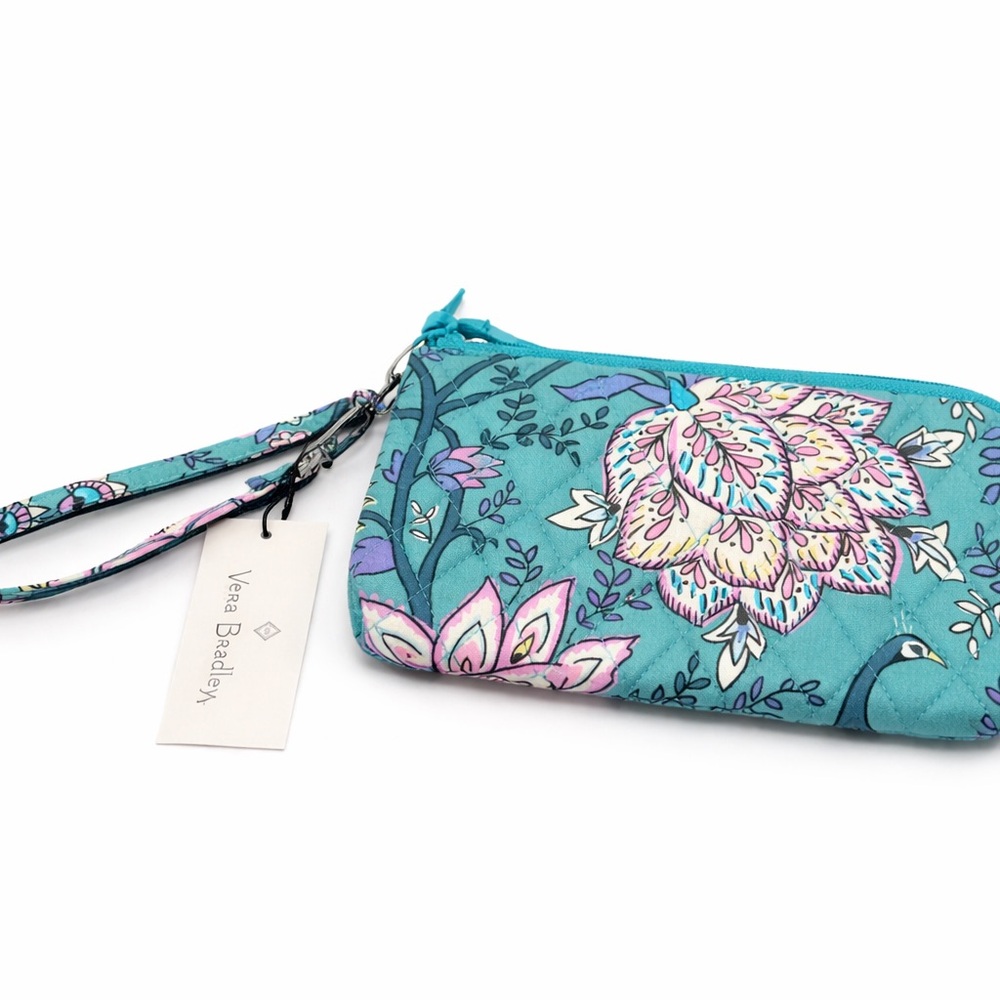 Vera Bradley Turquoise and Pink Floral Wristlet Peacock